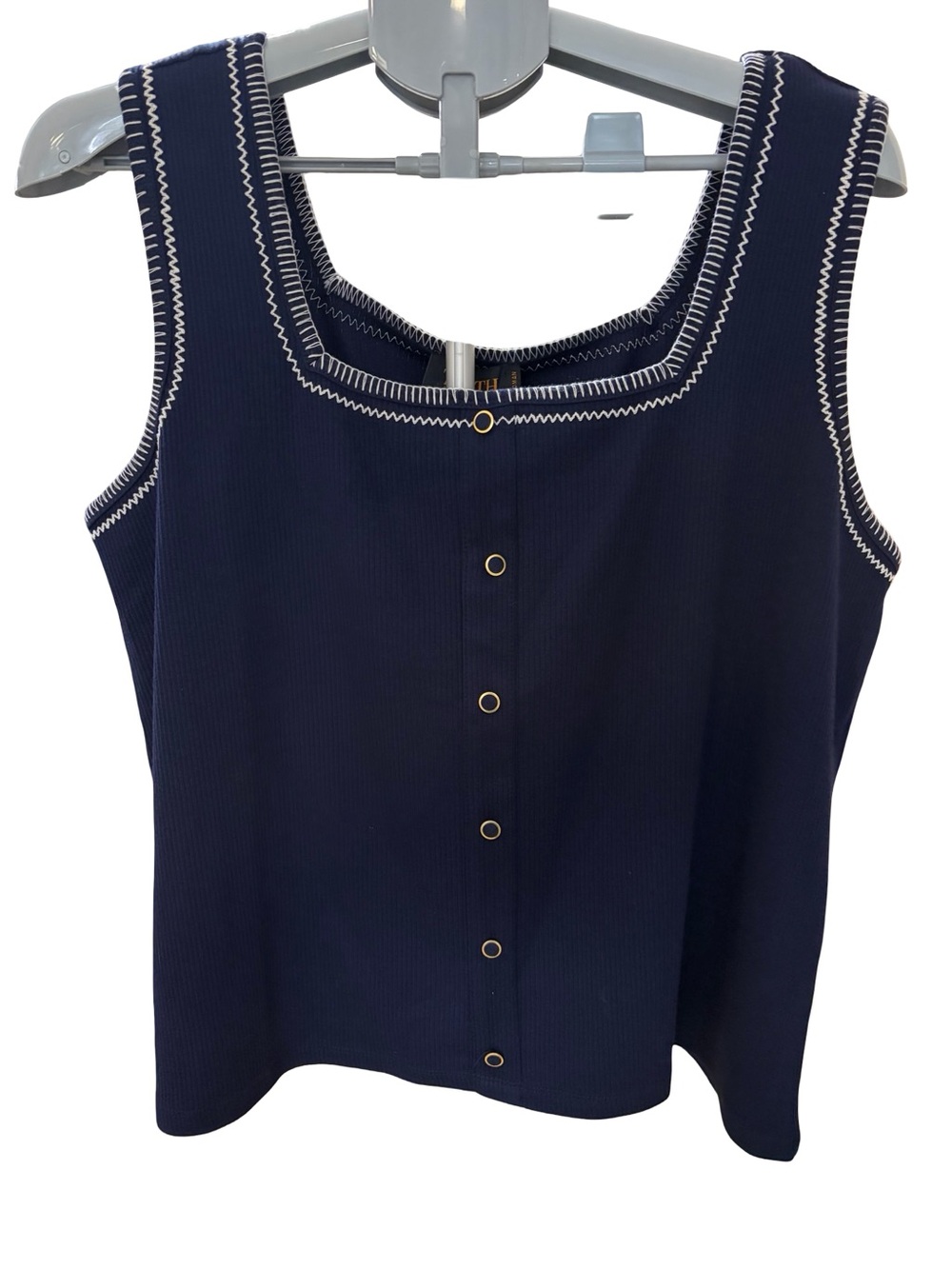 Classic Navy Tank with White Contrast Stitching and Gold Accent Rings